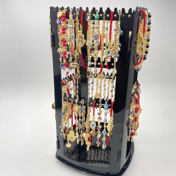 Rotating Display with 80 Assorted Lucky Bracelets in Gold Filled, Oro Laminado Bracelets, Free Display