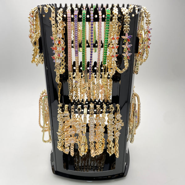 Gold Filled Bracelet — Rotating Display with 64 Assorted Zirconia CZ Bracelets — main product view — SKU 153295 | Oro Laminado brazalete — Rotating Display with 64 Assorted Zirconia CZ Bracelets — SKU 153295