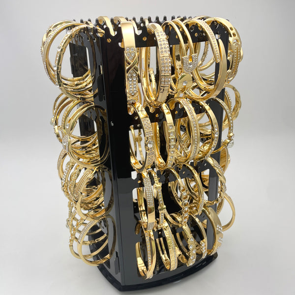 Rotating Display with 80 Assorted CZ Bangles in Gold Filled, Oro Laminado Bangles, Free Display