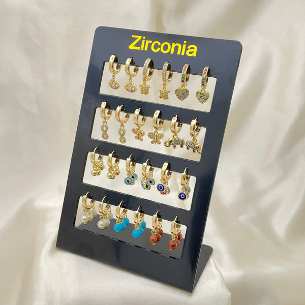 Gold Filled Jewelry — 12 Charm Huggies Assorted with Free Display — main product view — SKU 153297 | Oro Laminado joyería — 12 Charm Huggies Assorted with Free Display — SKU 153297