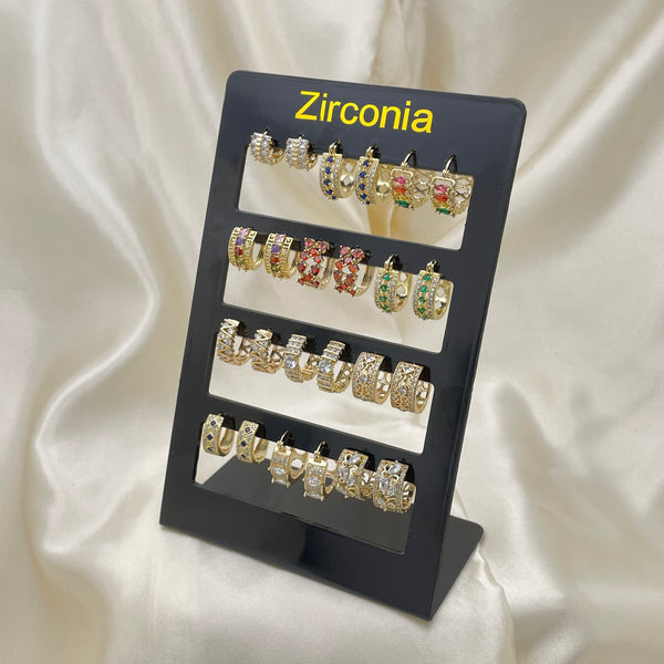 Gold Filled Hoop Earrings — 12 Colorful and White Zirconia Huggie Hoops Assorted — main product view — SKU 153299 | Oro Laminado aretes de aro — 12 Colorful and blanco Zirconia Huggie Hoops Assorted — SKU 153299