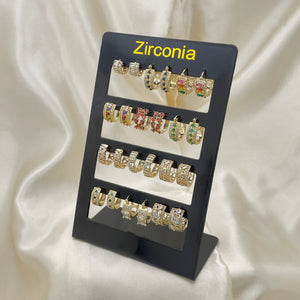 Gold Filled Hoop Earrings — 12 Colorful and White Zirconia Huggie Hoops Assorted — main product view — SKU 153299 | Oro Laminado aretes de aro — 12 Colorful and blanco Zirconia Huggie Hoops Assorted — SKU 153299