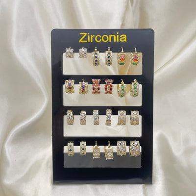 Gold Filled Hoop Earrings — 12 Colorful and White Zirconia Huggie Hoops Assorted — alternate product view for wholesale, main product view