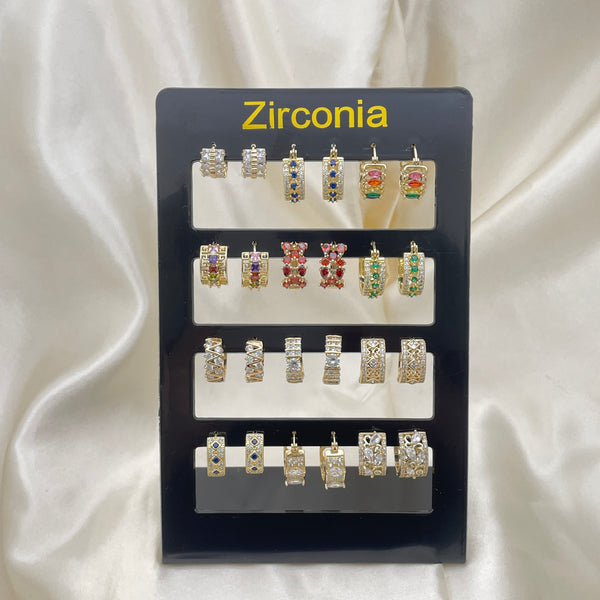 Gold Filled Hoop Earrings — 12 Colorful and White Zirconia Huggie Hoops Assorted — alternate product view — SKU 153299 | Oro Laminado aretes de aro — 12 Colorful and blanco Zirconia Huggie Hoops Assorted — SKU 153299
