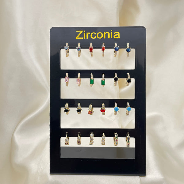 Gold Filled Hoop Earrings — 12 Colorful Zirconia Huggies Hoops Assorted with Free — alternate product view — SKU 153301 | Oro Laminado aretes de aro — 12 Colorful Zirconia Huggies Hoops Assorted with Free — SKU 153301