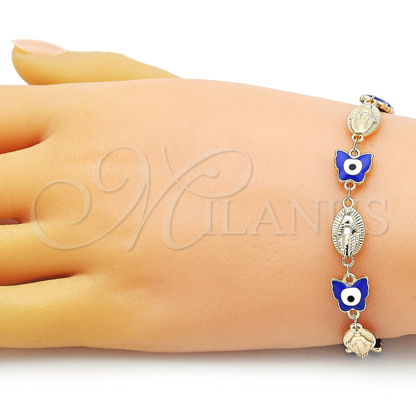 Gold Filled Bracelet — Fancy Bracelet Virgen Maria and Butterfly Design Blue — alternate product view — SKU 153303 | Oro Laminado brazalete — elegante Bracelet Virgen Maria and Butterfly diseño Blue — SKU 153303