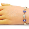 Oro Laminado Fancy Bracelet, Gold Filled Style Virgen Maria and Butterfly Design, Blue Enamel Finish, Golden Finish, 03.213.0223.07 (08 MM Thickness, 7 Inches Length)