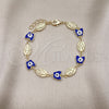 Oro Laminado Fancy Bracelet, Gold Filled Style Virgen Maria and Butterfly Design, Blue Enamel Finish, Golden Finish, 03.213.0223.07 (08 MM Thickness, 7 Inches Length)
