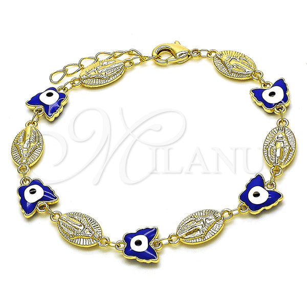 Gold Filled Bracelet — Fancy Bracelet Virgen Maria and Butterfly Design Blue — main product view — SKU 153303 | Oro Laminado brazalete — elegante Bracelet Virgen Maria and Butterfly diseño Blue — SKU 153303