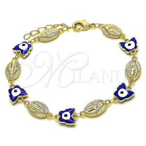 Gold Filled Bracelet — Fancy Bracelet Virgen Maria and Butterfly Design Blue — main product view — SKU 153303 | Oro Laminado brazalete — elegante Bracelet Virgen Maria and Butterfly diseño Blue — SKU 153303