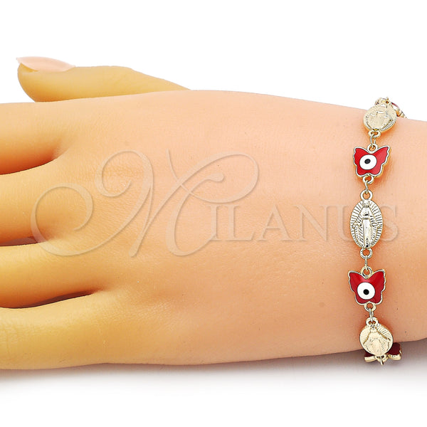 Gold Filled Bracelet — Fancy Bracelet Virgen Maria and Butterfly Design Red — alternate product view — SKU 153304 | Oro Laminado brazalete — elegante Bracelet Virgen Maria and Butterfly diseño Red — SKU 153304