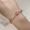 Oro Laminado Fancy Bracelet, Gold Filled Style Virgen Maria and Butterfly Design, Red Enamel Finish, Golden Finish, 03.213.0223.1.07 (08 MM Thickness, 7 Inches Length)