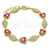 Oro Laminado Fancy Bracelet, Gold Filled Style Virgen Maria and Butterfly Design, Red Enamel Finish, Golden Finish, 03.213.0223.1.07 (08 MM Thickness, 7 Inches Length)