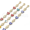 Oro Laminado Fancy Bracelet, Gold Filled Style Virgen Maria and Butterfly Design, Red Enamel Finish, Golden Finish, 03.213.0223.1.07 (08 MM Thickness, 7 Inches Length)