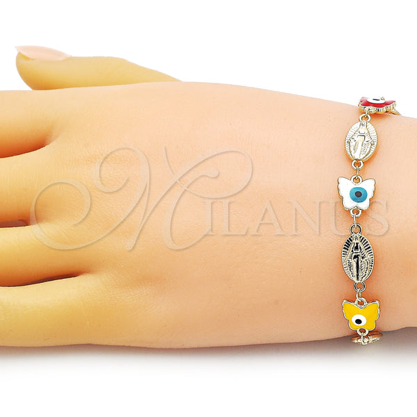 Gold Filled Bracelet — Fancy Bracelet Virgen Maria and Butterfly Design Multicolor — alternate product view — SKU 153305 | Oro Laminado brazalete — elegante Bracelet Virgen Maria and Butterfly diseño Multicolor — SKU 153305