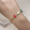 Oro Laminado Fancy Bracelet, Gold Filled Style Virgen Maria and Butterfly Design, Multicolor Enamel Finish, Golden Finish, 03.213.0223.2.07 (08 MM Thickness, 7 Inches Length)