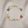 Oro Laminado Fancy Bracelet, Gold Filled Style Virgen Maria and Butterfly Design, Multicolor Enamel Finish, Golden Finish, 03.213.0223.2.07 (08 MM Thickness, 7 Inches Length)