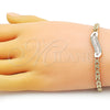 Oro Laminado Fancy Bracelet, Gold Filled Style Flower and Baguette Design, with White Cubic Zirconia and White Micro Pave, Polished, Golden Finish, 03.283.0306.07 (04 MM Thickness, 7 Inches Length)