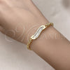 Oro Laminado Fancy Bracelet, Gold Filled Style Flower and Baguette Design, with White Cubic Zirconia and White Micro Pave, Polished, Golden Finish, 03.283.0306.07 (04 MM Thickness, 7 Inches Length)