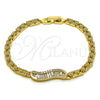 Oro Laminado Fancy Bracelet, Gold Filled Style Flower and Baguette Design, with White Cubic Zirconia and White Micro Pave, Polished, Golden Finish, 03.283.0306.07 (04 MM Thickness, 7 Inches Length)