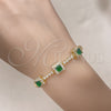Oro Laminado Fancy Bracelet, Gold Filled Style with Green and White Cubic Zirconia, Polished, Golden Finish, 03.283.0307.07 (05 MM Thickness, 7 Inches Length)