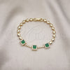 Oro Laminado Fancy Bracelet, Gold Filled Style with Green and White Cubic Zirconia, Polished, Golden Finish, 03.283.0307.07 (05 MM Thickness, 7 Inches Length)