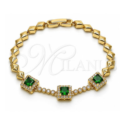 Oro Laminado Fancy Bracelet, Gold Filled Style with Green and White Cubic Zirconia, Polished, Golden Finish, 03.283.0307.07 (05 MM Thickness, 7 Inches Length)