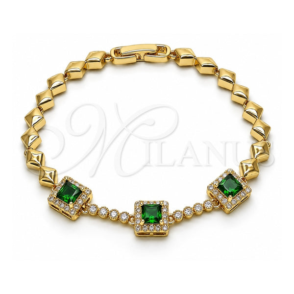 Oro Laminado Fancy Bracelet, Gold Filled Style with Green and White Cubic Zirconia, Polished, Golden Finish, 03.283.0307.07 (05 MM Thickness, 7 Inches Length)