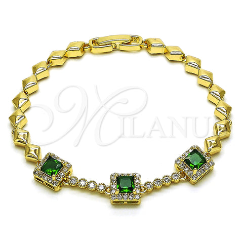 Oro Laminado Fancy Bracelet, Gold Filled Style with Green and White Cubic Zirconia, Polished, Golden Finish, 03.283.0307.07 (05 MM Thickness, 7 Inches Length)