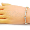 Oro Laminado Fancy Bracelet, Gold Filled Style with White Cubic Zirconia, Polished, Golden Finish, 03.283.0308.07 (06 MM Thickness, 7 Inches Length)