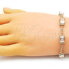 Oro Laminado Fancy Bracelet, Gold Filled Style with White Cubic Zirconia and White Micro Pave, Polished, Golden Finish, 03.283.0309.07 (08 MM Thickness, 7 Inches Length)