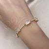 Oro Laminado Fancy Bracelet, Gold Filled Style with White Cubic Zirconia and White Micro Pave, Polished, Golden Finish, 03.283.0309.07 (08 MM Thickness, 7 Inches Length)