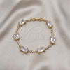 Oro Laminado Fancy Bracelet, Gold Filled Style with White Cubic Zirconia and White Micro Pave, Polished, Golden Finish, 03.283.0309.07 (08 MM Thickness, 7 Inches Length)