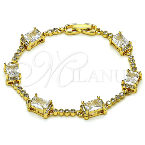 Oro Laminado Fancy Bracelet, Gold Filled Style with White Cubic Zirconia and White Micro Pave, Polished, Golden Finish, 03.283.0309.07 (08 MM Thickness, 7 Inches Length)