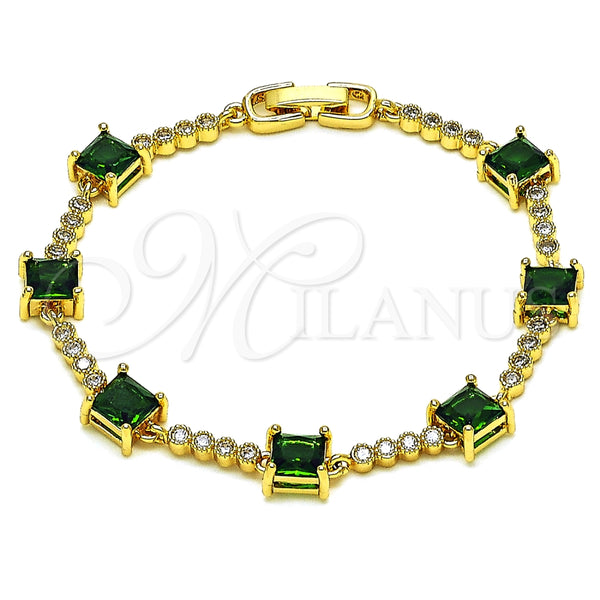 Oro Laminado Tennis Bracelet, Gold Filled Style with Green and White Cubic Zirconia, Polished, Golden Finish, 03.283.0311.07 (08 MM Thickness, 7 Inches Length)