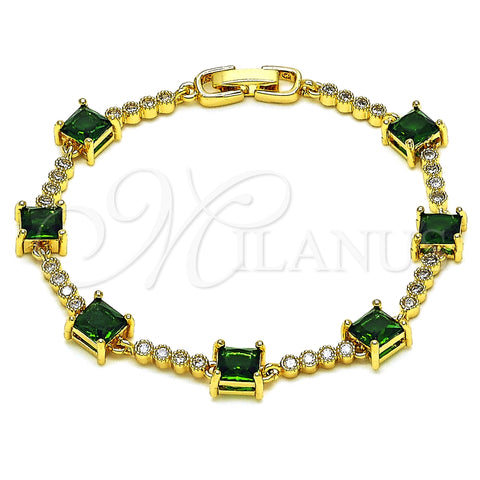 Oro Laminado Tennis Bracelet, Gold Filled Style with Green and White Cubic Zirconia, Polished, Golden Finish, 03.283.0311.07 (08 MM Thickness, 7 Inches Length)