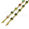 Oro Laminado Tennis Bracelet, Gold Filled Style with Green and White Cubic Zirconia, Polished, Golden Finish, 03.283.0311.07 (08 MM Thickness, 7 Inches Length)