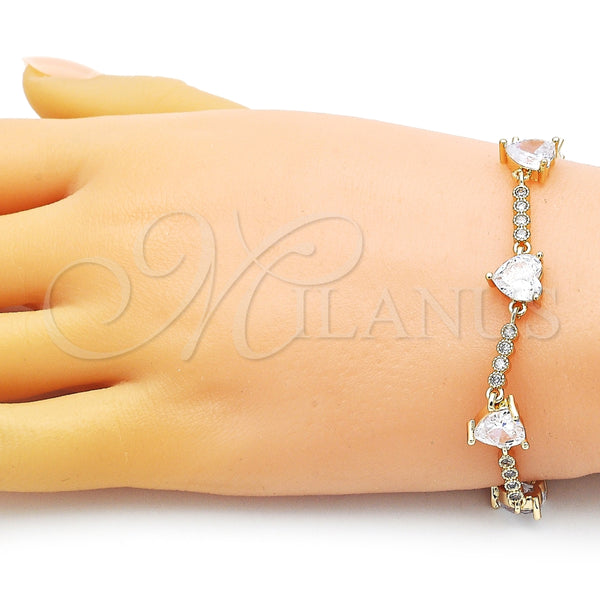 Gold Filled Bracelet — Fancy Bracelet Heart Design with White Cubic Zirconia — alternate product view — SKU 153318 | Oro Laminado brazalete — elegante Bracelet corazón diseño with blanco Cubic Zirconia — SKU 153318