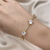 Oro Laminado Fancy Bracelet, Gold Filled Style Heart Design, with White Cubic Zirconia, Polished, Golden Finish, 03.283.0312.07 (09 MM Thickness, 7 Inches Length)