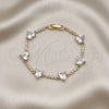 Oro Laminado Fancy Bracelet, Gold Filled Style Heart Design, with White Cubic Zirconia, Polished, Golden Finish, 03.283.0312.07 (09 MM Thickness, 7 Inches Length)