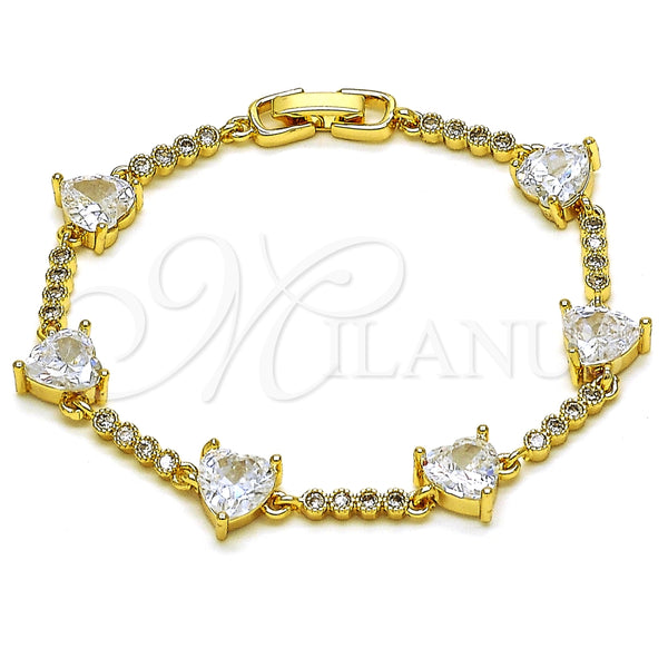 Gold Filled Bracelet — Fancy Bracelet Heart Design with White Cubic Zirconia — main product view — SKU 153318 | Oro Laminado brazalete — elegante Bracelet corazón diseño with blanco Cubic Zirconia — SKU 153318