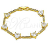 Oro Laminado Fancy Bracelet, Gold Filled Style Heart Design, with White Cubic Zirconia, Polished, Golden Finish, 03.283.0312.07 (09 MM Thickness, 7 Inches Length)