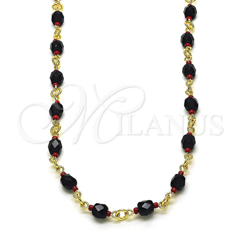 Oro Laminado Fancy Necklace, Gold Filled Style with Black Crystal, Polished, Golden Finish, 5.039.007.16 (05 MM Thickness, 16 Inches Length)