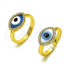 Oro Laminado Multi Stone Ring, Gold Filled Style Evil Eye Design, with White Crystal and White Micro Pave, Polished, Golden Finish, 01.341.0109.1 (One size fits all)