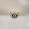 Oro Laminado Multi Stone Ring, Gold Filled Style Evil Eye Design, with Light Sapphire Crystal and White Micro Pave, Polished, Golden Finish, 01.341.0109.2 (One size fits all)