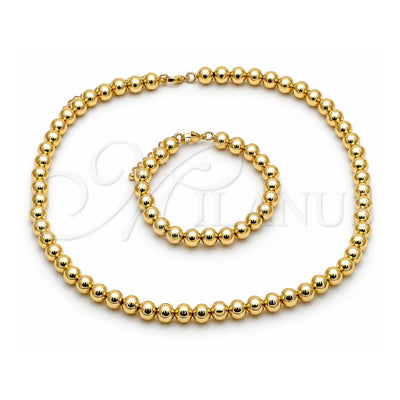 Oro Laminado Necklace and Bracelet, Gold Filled Style Ball Design, Polished, Golden Finish, 06.341.0007