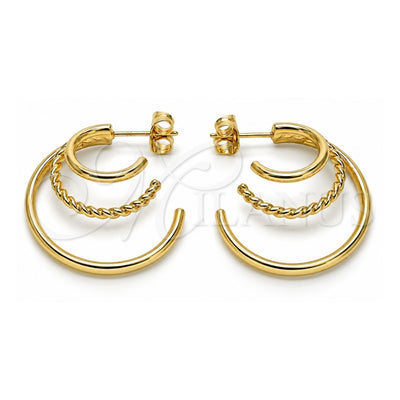 Oro Laminado Medium Hoop, Gold Filled Style Twist Design, Polished, Golden Finish, 02.195.0202.30