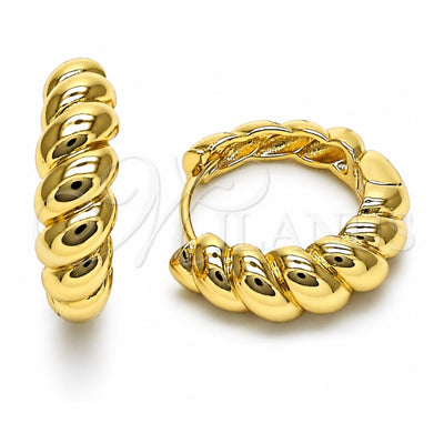 Oro Laminado Huggie Hoop, Gold Filled Style Twist Design, Polished, Golden Finish, 02.213.0534.25