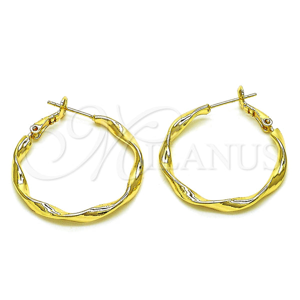 Oro Laminado Medium Hoop, Gold Filled Style Twist Design, Polished, Golden Finish, 02.93.0002.30