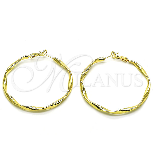 Oro Laminado Large Hoop, Gold Filled Style Twist Design, Polished, Golden Finish, 02.93.0002.50